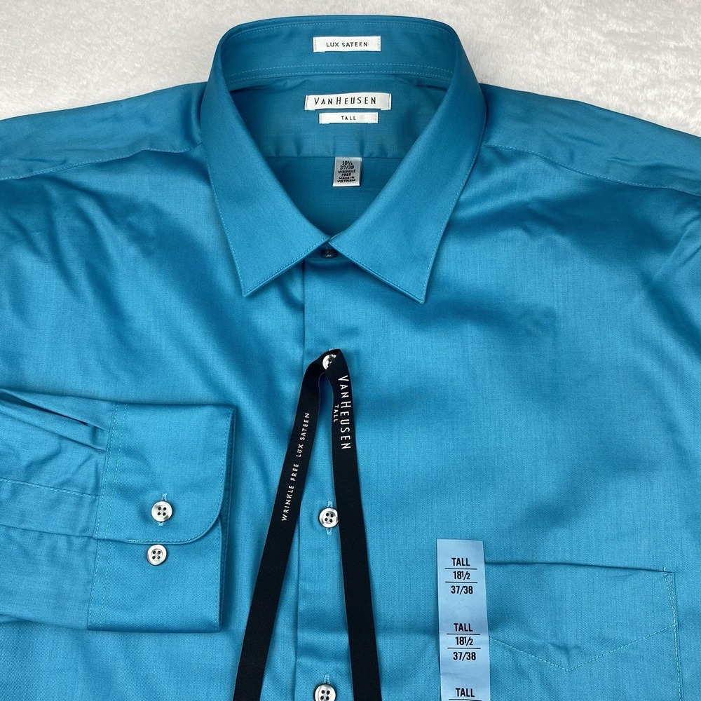 Van Heusen Dress Shirt Men's 18.5-37/38 TALL Island Blue Wrinkle Free NWT!